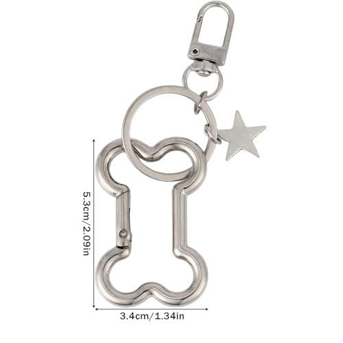 Y2K Bone & Star Carabiner Keychain Clip - Silver Alloy