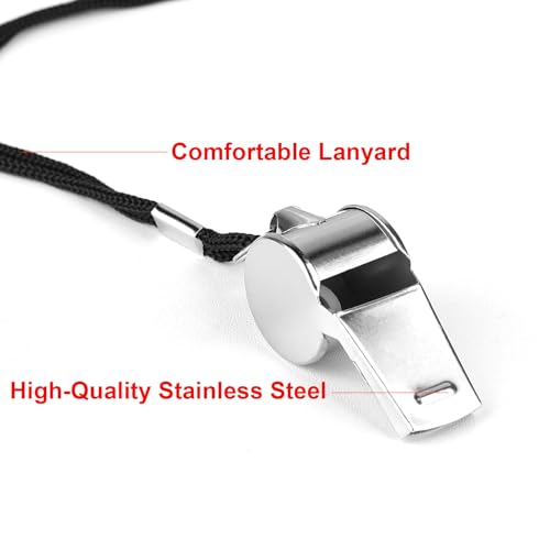 Loud Stainless Steel Sports Whistle with Lanyard - 12PCS