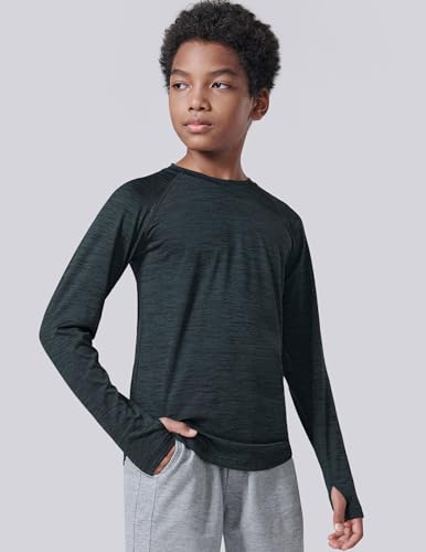 Liberty Imports 4 Pack Youth Boys Long Sleeve Shirts with Thumb Holes - Medium Light Gray, Charcoal, Navy, Gray