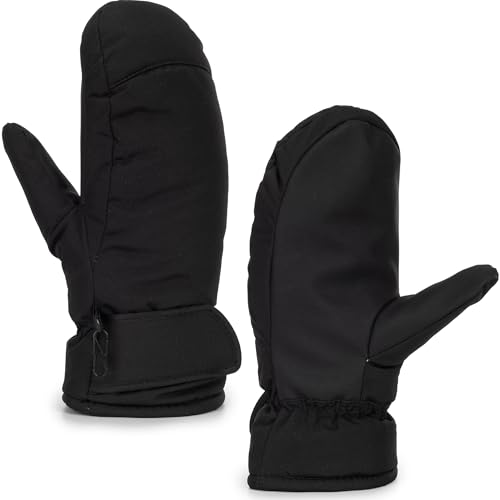 Winter Ski Mittens - Warm Snow Mitts for Cold Weather - Black, One Size