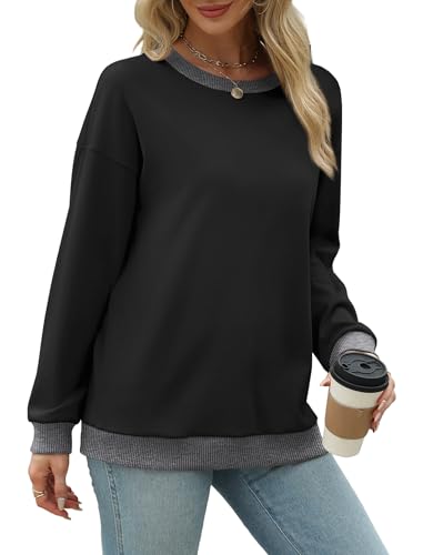Color Block Crewneck Sweatshirt for Women - C-Black, Large