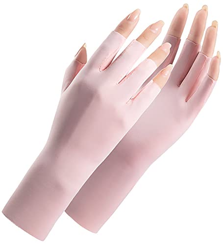 UV Protection Fingerless Gloves for Women - One Size Pink
