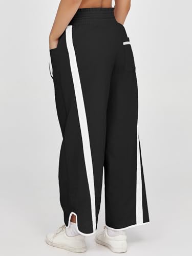 Women's Baggy Wide Leg Track Pants with Drawstring and Contrast Color