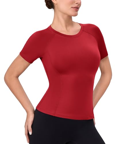Women's Short Sleeve Compression Workout Shirt - Red, X-Large