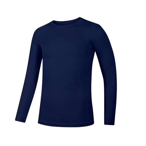 Boys Compression Shirt Long Sleeve Athletic Base Layer - Large Navy
