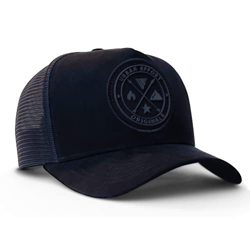 Urban Effort Mesh Back Trucker Hat for Men and Women - Black/Black 5 Panel Snapback Cap