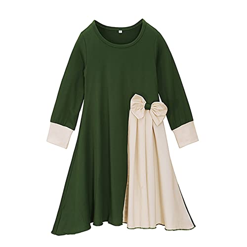Toddler Girls Islamic Dress Abaya Set with Bow Hijab - C-Green / 4-5T