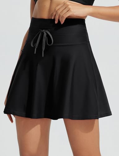 Baleaf Women's High Waisted 15" Swim Skirt with Boxer Liner, Quick-Dry Tankini Bottoms