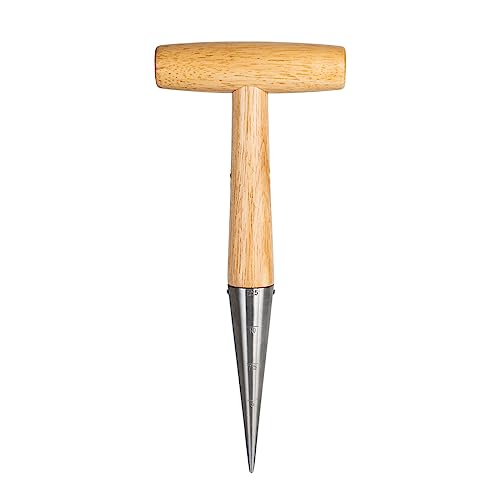 FLORA GUARD Hand Dibber Garden Tool, Seed Planter Tool with Wood Handle for Sowing Seed - 5" Seed Dispenser for Planting Steel Garden Dibber, Transplanting Plants,Planting Bulb,Digging