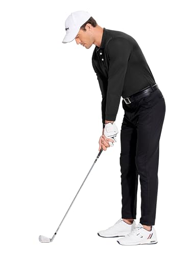 PINSPARK Men's Long Sleeve Golf Polo Shirts 4-Pack Moisture Wicking Quick Dry XL Black Navy Grey Red