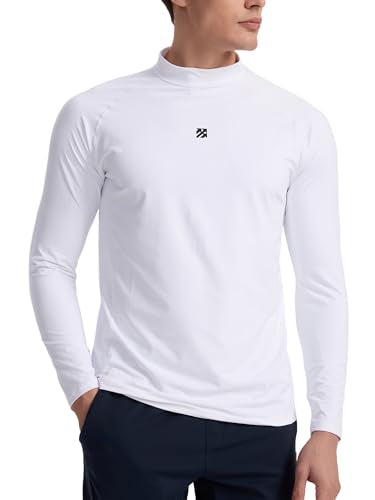 Mens Long Sleeve Turtleneck Workout Shirt - Moisture Wicking - White, Small