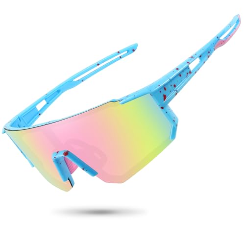 STORYCOAST Polarized Sports Sunglasses Blue Frame-Pink, 73mm Unisex Cycling & Running Eyewear