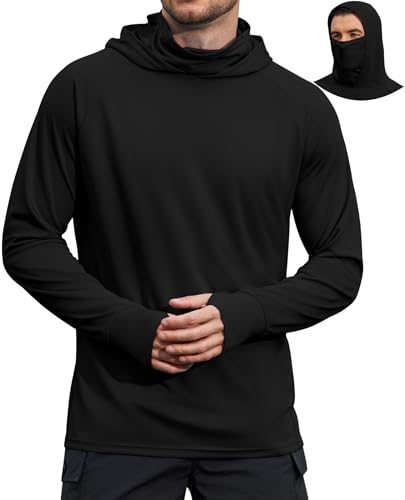 UPF 50+ Sun Protection Hoodie with Mask - Black, X-Large