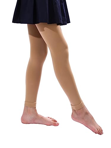 Girl's Microfiber Footless Dance Tights - Ultra Soft Leggings, 11-13 Years / Caramel