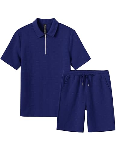 MoFiz Men's XXL Deep Blue Sweat Suit Set 2 Piece Casual Tracksuit Shorts