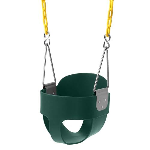 High Back Full Bucket Toddler Swing Seat with Coated Chains - Green