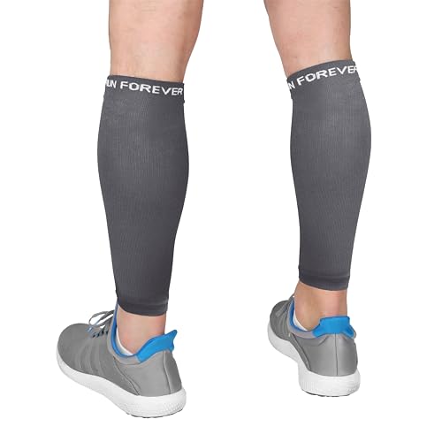 Run Forever Calf Compression Sleeve for Men & Women 20-30mmHg, Large Graphite Grey
