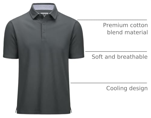 Magcomsen Men’s Polo Shirt Short Sleeve Cotton Pique Classic Fit Golf Large Dark Grey