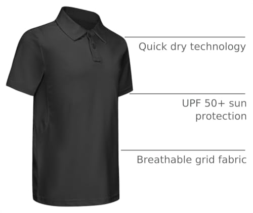 MIVEI Kids' Breathable UPF50+ School Uniform Polo Shirt, Large, Black