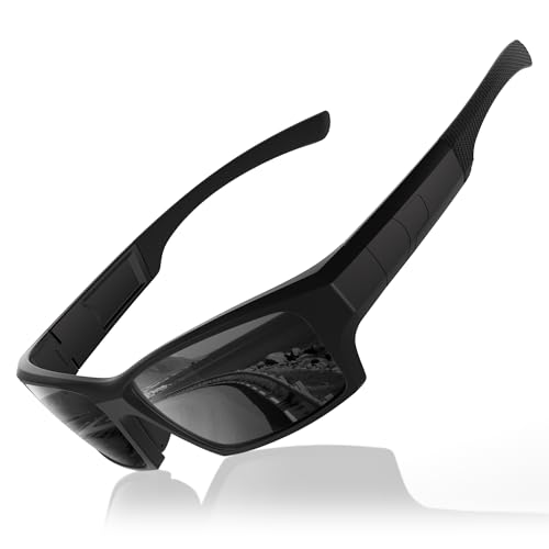 Polarized Sports Sunglasses - Lightweight TR90 Wrap Around - Black Frame Grey Lens