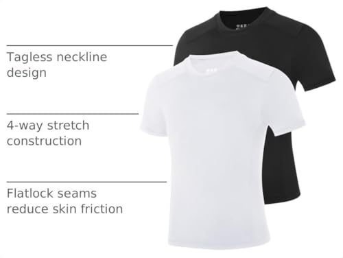 RIKUAOU Youth Boys Compression Football Undershirt – 2 Pack Large (Black + White)