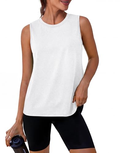 Loose Fit Sleeveless Yoga Tank Top - White, Large