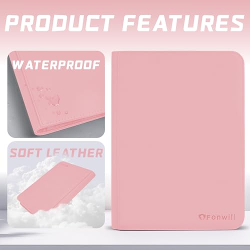 Premium 9-Pocket Trading Card Binder - 360 Capacity, Waterproof, Pink