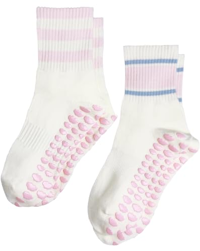 Tuuwjo 2-Pair Pink Cloud Pilates Grip Socks for Women Non-Slip Yoga Socks