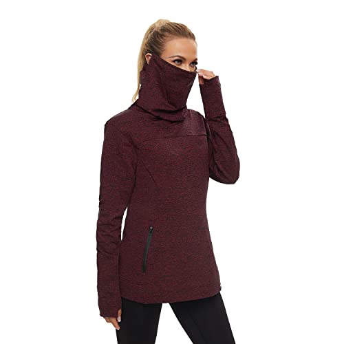Soneven Women's Red Large Running Fleece Sweatshirt with Cowl Neck & Thumb Holes