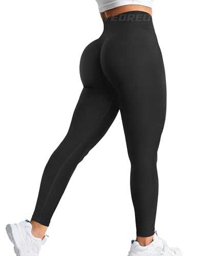YEOREO Seamless Scrunch Leggings for Women, Medium Black Marl