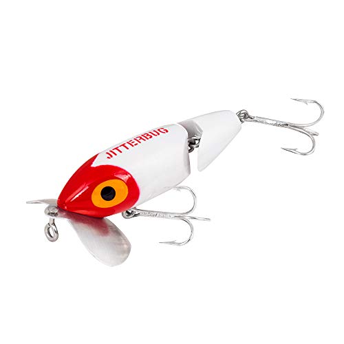 Topwater Bass Fishing Lure - Jointed Jitterbug, White/Red Head, 2.5"
