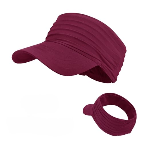 Wide Brim Visor Hat for UV Protection - One Size, Wine Red
