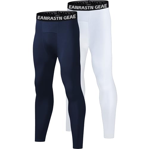 Youth Boys Compression Pants - Athletic Leggings 2 Pack - Large Blue White