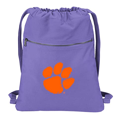 Clemson University Drawstring Backpack - Purple Cotton Canvas