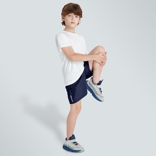 Boys Quick Dry Athletic Running Shorts with Zipper Pockets