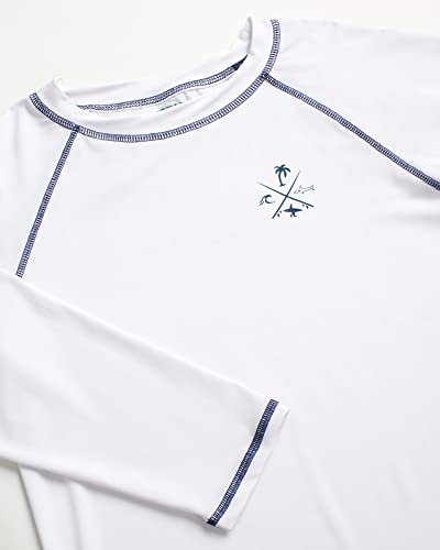 Boys Long Sleeve Rash Guard Swim Shirt - Sun Protection, Age 12-14, White