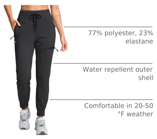 G Gradual Women's Fleece Lined Hiking Joggers with 4 Pockets - Medium Black