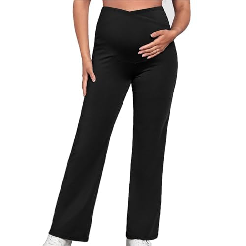 Maternity Flare Pants - Over The Belly Lounge Trousers - Black, Small