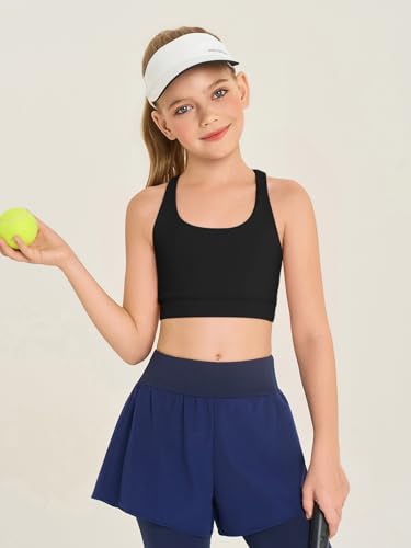 Girls Athletic Sports Bra - Kids 11-12 Years Black, Moisture-Wicking