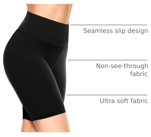 High Waisted Biker Shorts for Women - 8 Inch Tummy Control - A-Black