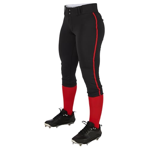 Champro Girls Tournament Softball Pants Large Black with Scarlet Pipe