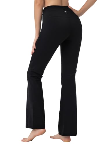 BUBBLELIME Women's High Waist Bootcut Yoga Pants 37-Inch Inseam Large Black - Tummy Control, Pockets