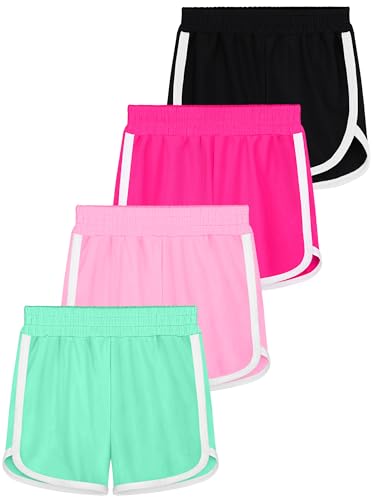 Resinta 4-Pack Toddler Girls Athletic Shorts - Quick Dry Dolphin Gym Shorts, 2T, Black Mint Pink