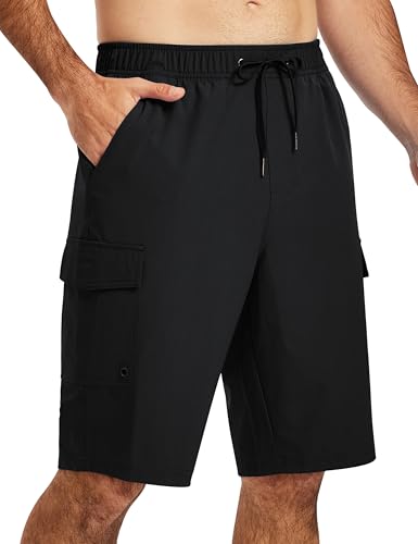 Men's 11-Inch Black Swim Trunks with Compression Liner, X-Large