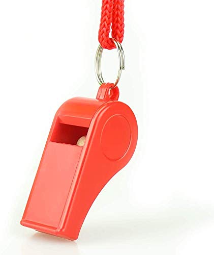 Super Loud Red Emergency Whistles with Lanyard - 2 Pack