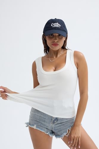 Summer Women's Square Neck Ribbed Tank Top - Fitted Sleeveless Shirt