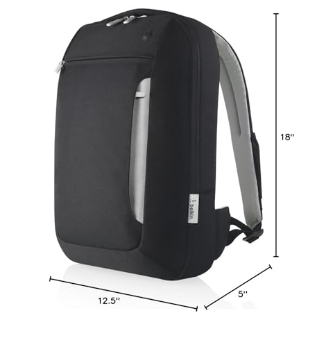 Lightweight Slim Polyester Backpack for 15.4-Inch Laptops - Black/Light Gray