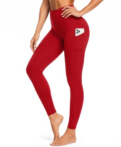 High Waisted Buttery Soft Leggings for Women - Two Pocket, XX-Large, Red