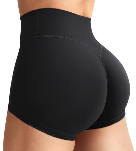 YEOREO LuxFlow Women's Biker Shorts 2.5'' Inseam No Front Seam Workout Shorts Small Black