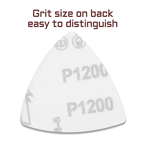 30 Pcs 3-1/8 Inch (80mm) Triangular Hook & Loop Oscillating Multitool Sanding Pads Triangle Sanding Pads 1200 Grit No Hole Triangle Sandpaper Detail Sander Sandpaper for Wood Metal Polishing